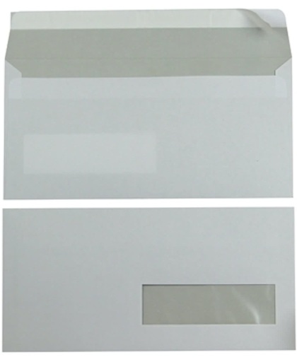 Bong enveloppen formaat 110 x 220 mm venster rechts met stripsluiting doos van 500 stuks