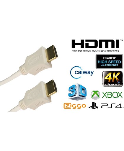 Blueqon - HDMI Kabel - 10 meter - Wit - High Speed (TV - PC - Laptop - Beamer - PS3 - PS4 - Xbox)