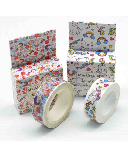 2x rolletje eenhoorn washi tape (decoratietape) met eenhoorns, regenbogen, ijsjes. Unicorn love! 2 rol van 15mm x 10m