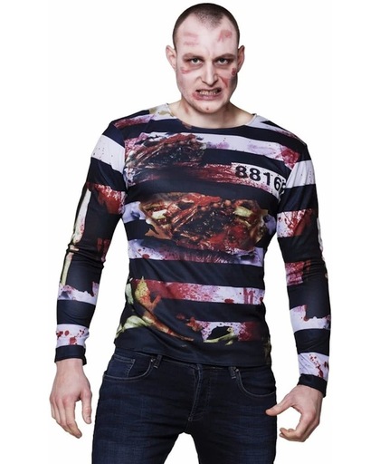 Halloween - Heren shirt met zombie gevangene opdruk M/l (50-52)