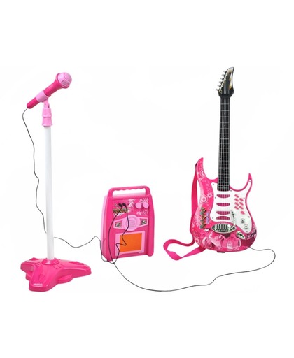 Elektrische Gitaar Set Met Microfoon & Elektronische Gitaarversterker - Kindergitaar Meisjes Roze