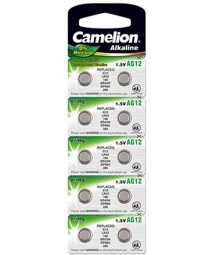 10 x AG12 Button Cells Battery LR43, 186, G12, GP86A, 386, SR43W Camelion