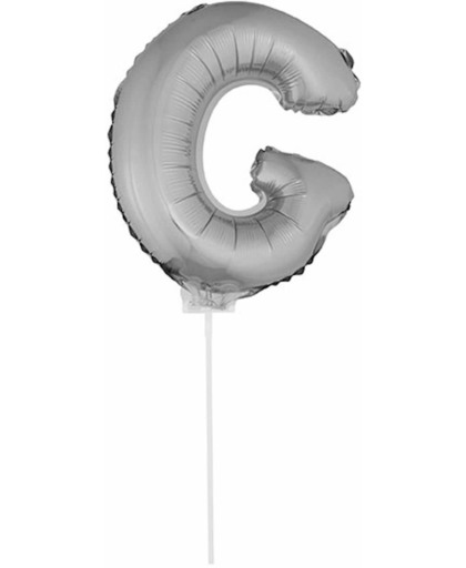 Zilveren opblaas letter G op stokje 41 cm - folie ballon