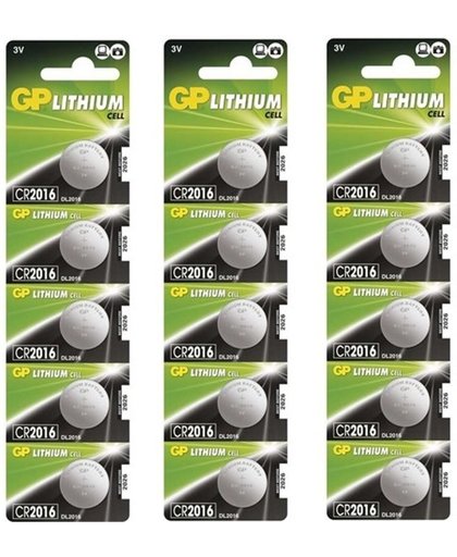 15 Stuks (3 blisters a 5st) - GP CR2016 3V lithium knoopcel batterij