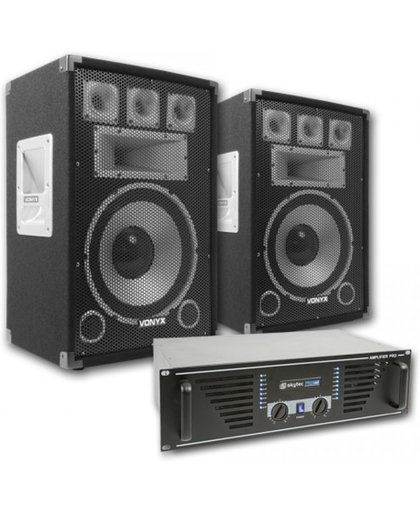 Vonyx TX12 Speakerset 12" 1500W met SkyTec PRO1000 versterker