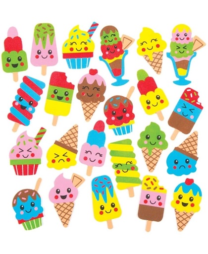 Foamstickers van ijsjes waarmee kinderen kaarten en knutselwerkjes met zomerse collages kunnen versieren en verfraaien (verpakking van 120)
