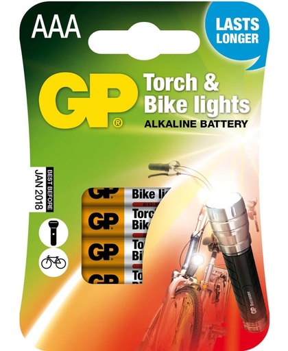 GP Batteries 4x AAA - LR3 - Torch & Bike lights - Zaklamp & Fietslamp Alkaline Batterijen