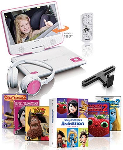 Lenco DVP-910 - 9" Portable DVD-speler - Roze/Wit + 5-DVD Pack
