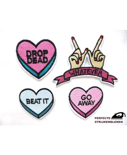 Strijk embleem ‘Beat It snoephartjes patch set (4)’ – stof & strijk applicatie