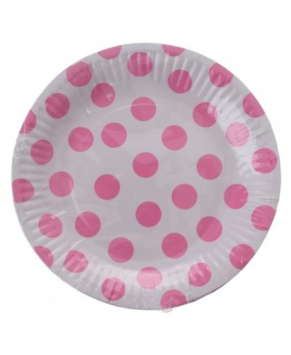 Amigo feestborden karton roze gestipt 18 cm 6 stuks