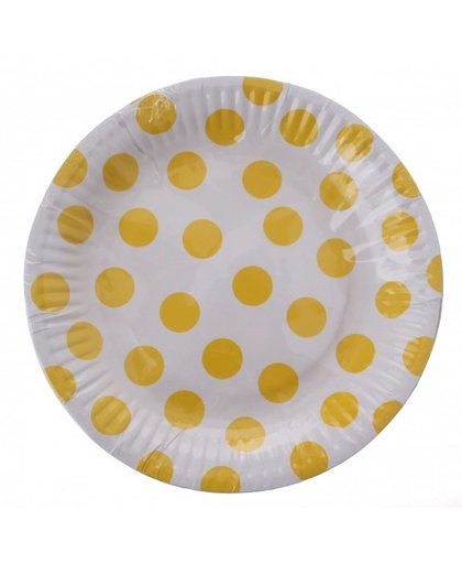 Amigo feestborden karton geel gestipt 18 cm 6 stuks