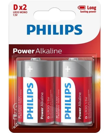 2 Stuks (1 blister a 2st)  - Philips Power D/LR20 alkalinebatterij