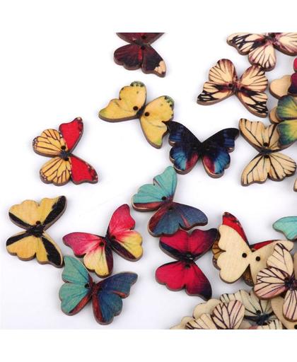 LeuksteWinkeltje decoratie figuurtjes Vlinder knopen - hout - 10 stuks