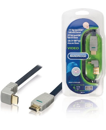 Bandridge HDMI 1.4 High Speed with Ethernet kabel haaks naar boven - 5 meter