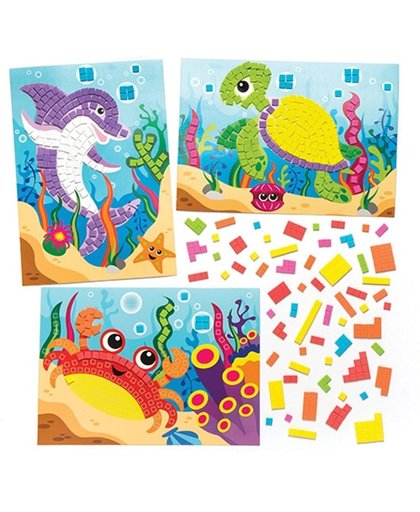Mozaïeksets met als thema zeedieren voor kinderen om te maken en laten zien - Creatieve knutselset voor kinderen (4 stuks per verpakking)