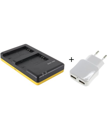 Huismerk Duo lader voor 2 camera-accu's Sony NP-FZ100 + handige 2 poorts USB 230V adapter