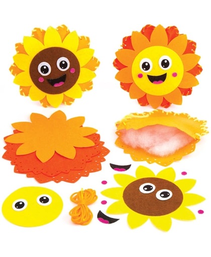 Naaisets met kussen in de vorm van een zonnebloem die kinderen kunnen maken, versieren en neerleggen – creatieve zomerknutselset voor kinderen (verpakking van 2)