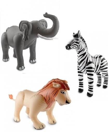 3x Opblaasbare dieren olifant leeuw en zebra