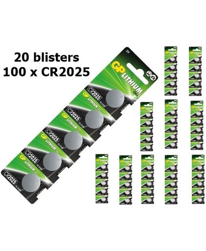 100 Stuks (20 blisters a 5st) - GP CR2025 3v lithium knoopcel batterij