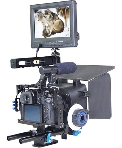 YELANGU YLG1105A Handle Video Camera Cage Stabilizer Kit met Matte Box & Follow Focus voor Panasonic Lumix DMC-GH4 / Sony A7 & A7S & A7R & A7RII & A7SII  Lumix DMC-GH4 / S