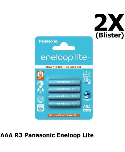 2 Blisters (8x) - AAA R3 Panasonic Eneloop Lite Oplaadbare Batterijen