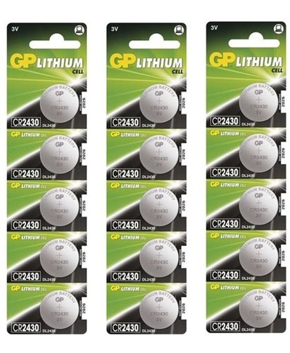 15 Stuks (3 blisters a 5st) - GP CR2430 3V lithium knoopcel batterij