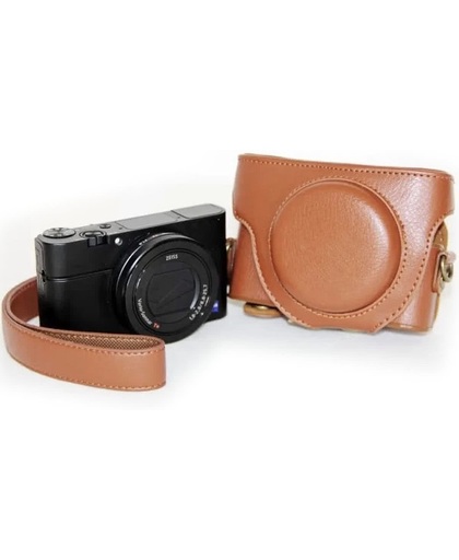 Retro Style lederen Camera hoesje Bag met Strap voor Sony RX100 M3(bruin)