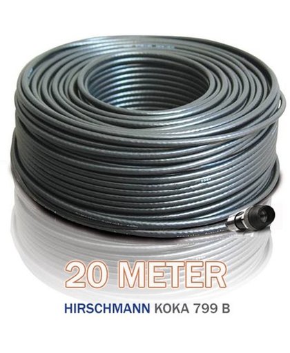 1x rol 20 meter Hirschmann Koka 799 zwart + 1x EX-6 Weaterproof F-connector gemonteerd