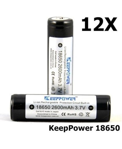 KeepPower 18650 2600mAh Oplaadbare batterij 12 stuks