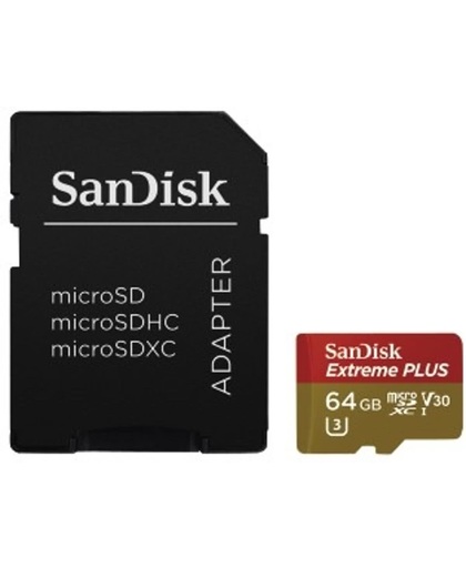 SanDisk microSDXC Extr.Pl. 64GB, Vid. Sp. Cl. V30, UHS Sp. Cl. U3, UHS-I, 95MB/s+Ad