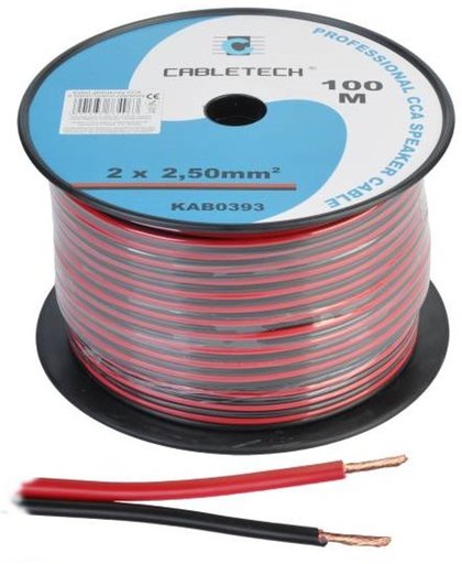 Speaker kabel luidsprekersnoer CCA rood / zwart 2x 2.5mm Haspel 100m