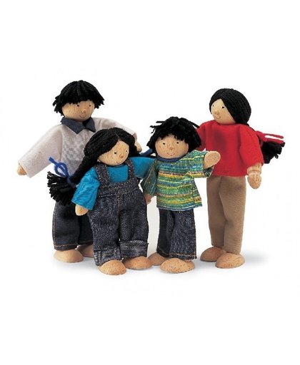 Tidlo Houten poppenhuis poppetjes Familie uit Azie 4 stuks