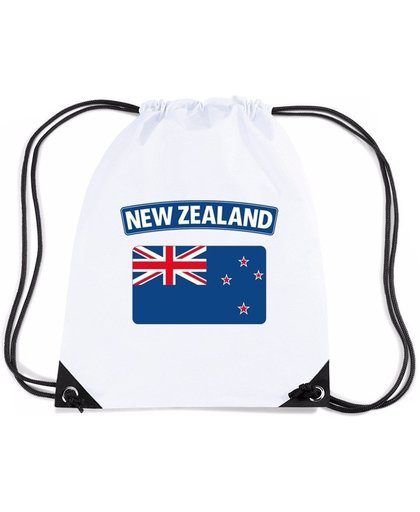 Nieuw Zeeland nylon rijgkoord rugzak/ sporttas wit met Nieuw Zeelandse vlag