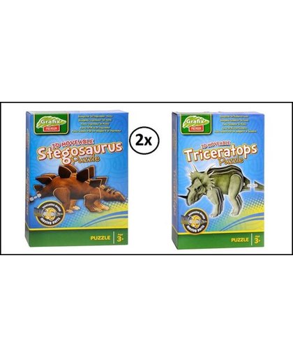 2x Beweegbare 3D Puzzel Stegosaurus en Triceratops