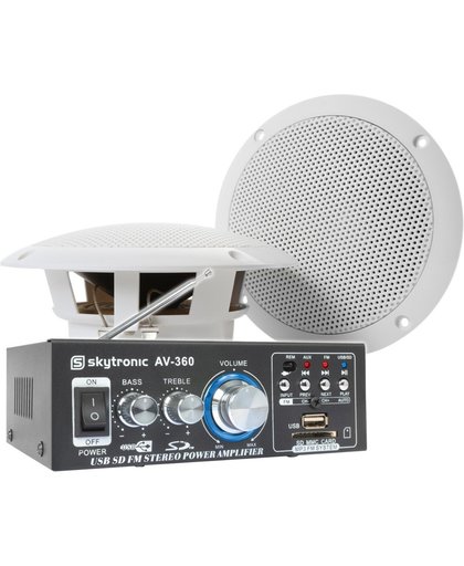 Weerbestendige 6.5" speakerset + versterker en kabel voor muziek op terras of veranda