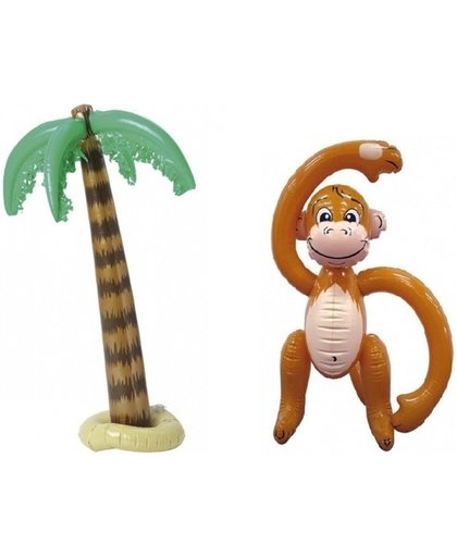 Opblaasbare tropische set palmboom met aap