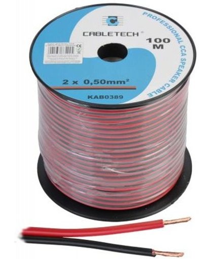 Speaker kabel luidsprekersnoer CCA rood / zwart 2x 0.5mm Haspel 100m