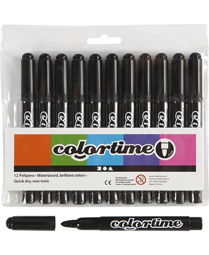 Colortime stift,  5 mm lijn, zwart, 12 stuks