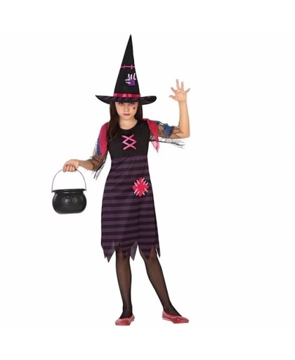 Halloween - Halloween heksen kostuum paars/zwart voor meisjes 128 (7-9 jaar)
