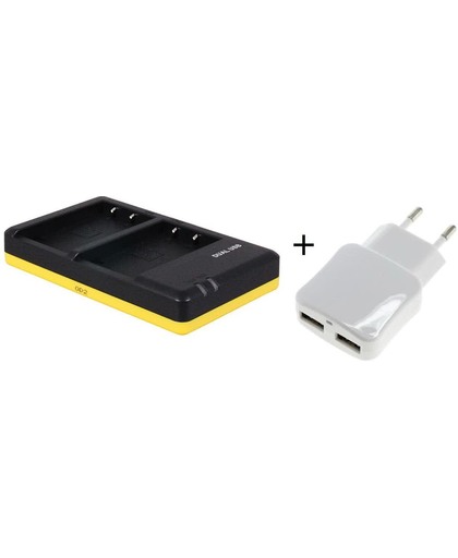 Huismerk Duo lader voor 2 camera accu's Olympus BLS-5 / BLS-50 + handige 2 poorts USB 230V adapter