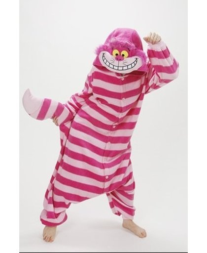 KIMU onesie Cheshire Cat pak kostuum roze kat - maat M-L - Alice in Wonderland jumpsuit huispak