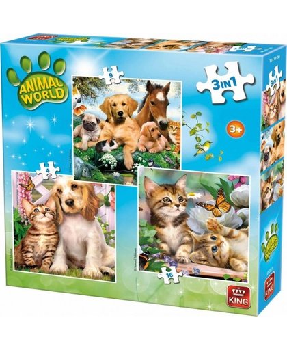 King legpuzzel Animal World 3 in 1 Huisdieren 4 16 stukjes