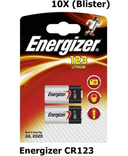 20 Stuks (10 blisters a 2st) - Energizer CR123 Lithium batterij - CR123, CR123-A, CR-123A, CR-123, EL123, DL-123, DL-123AB, 123-SANYO, DL123A, EL123A, K123LA, CR17345, EL123AP, SF123A1