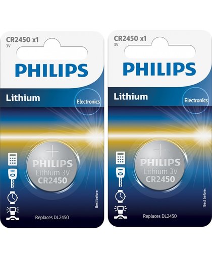 2 Stuks - Philips CR2450 3v lithium knoopcelbatterij