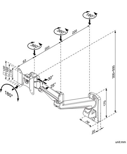 ROLINE LCD Monitorarm, Wandmontage, gas spring, pivot