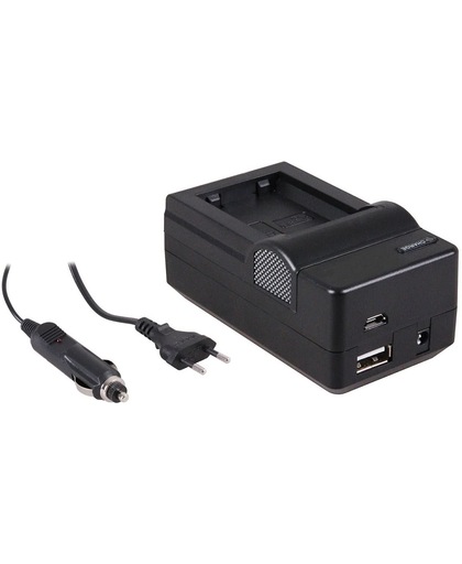 Huismerk 4-in-1 acculader voor Sony NP-FW50 accu - compact en licht - laden via stopcontact, auto, USB en Powerbank
