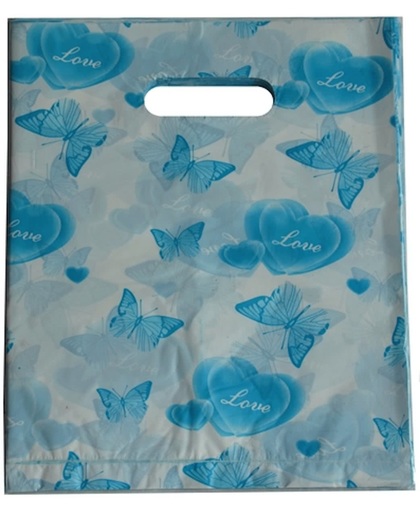 Plastic tasjes blauwe vlinders 40x30 cm (100 stuks)