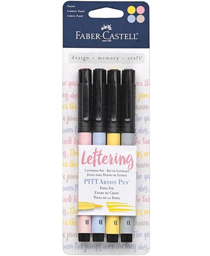 Faber Castell PITT Artist pen voor belettering in pastel kleuren. Set van 4.
