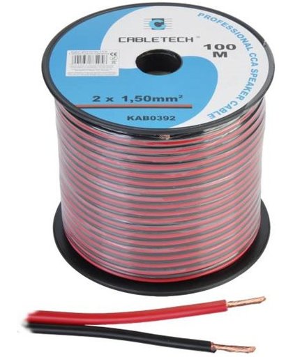 Speaker kabel luidsprekersnoer CCA rood / zwart 2x 1.5mm Haspel 100m