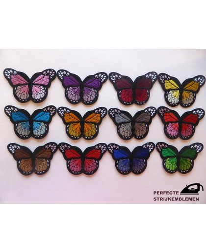 Strijk embleem ‘Vlinders groot patch set (12)’ – stof & strijk applicatie